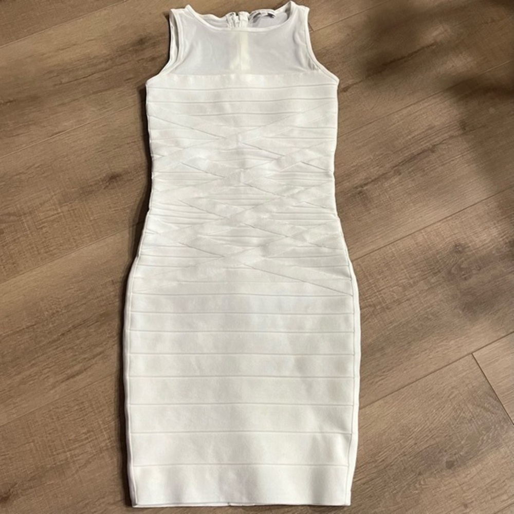Dress the Population XS/Small Read‎ White Dress Ximena Bandage Bodycon Semisheer
